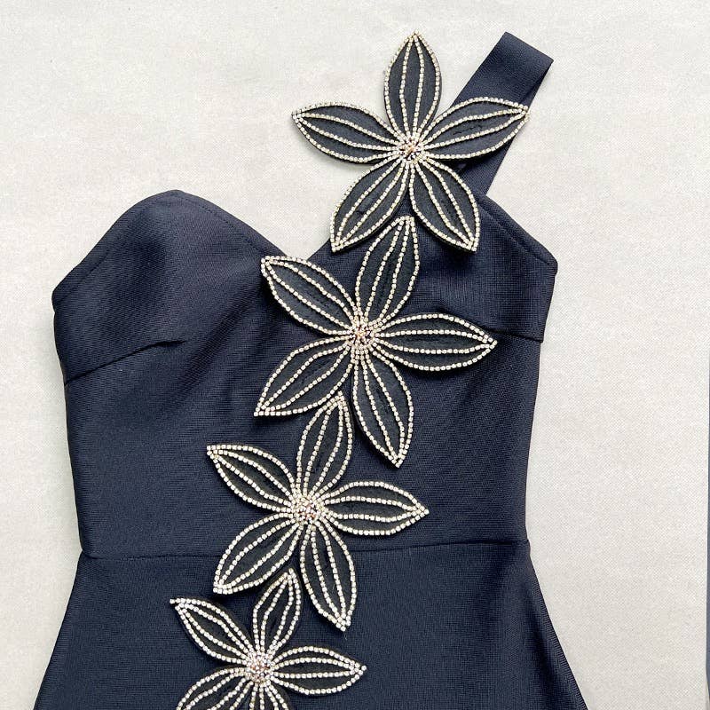 DR0106 Elegant Black Diamond-Encrusted Bandage Dress for wholesale on Faire7