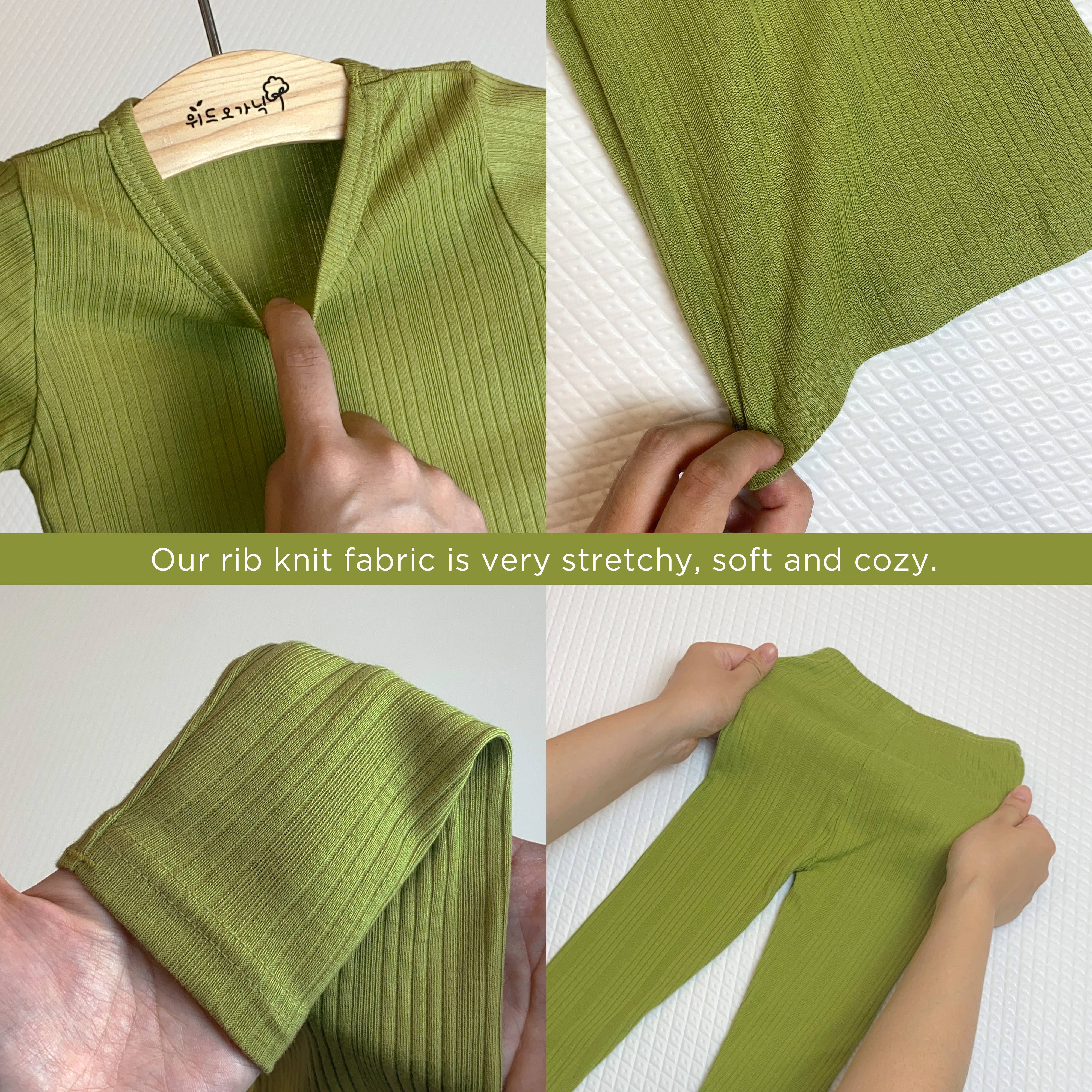 WithOrganic - Wholesale Sleepwear Set - Kids - Organic Kids 3 Pieces Ribbed Knit Pajama Set_Avocado Green3