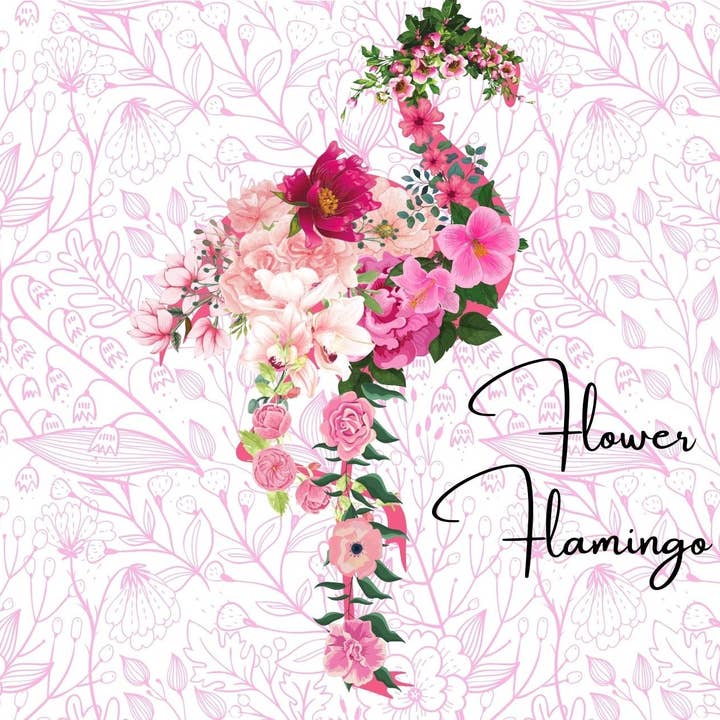 Cartolina di Fenicottero con Fiori per la vendita all'ingrosso da parte di Piles of Postcards