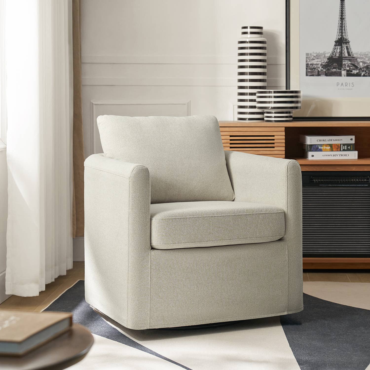 Karat Home - Wholesale Chair - Asser Slipcovered Swivel Chair1