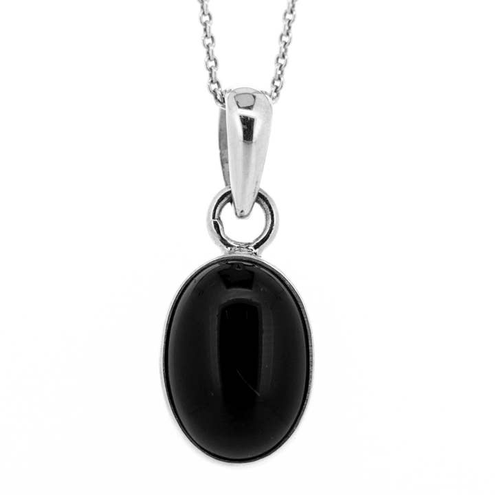 Onyx Cabochon ovaler Anhänger mit 45,7 cm Trace Kette und Box für den Großhandel von Nova Silver