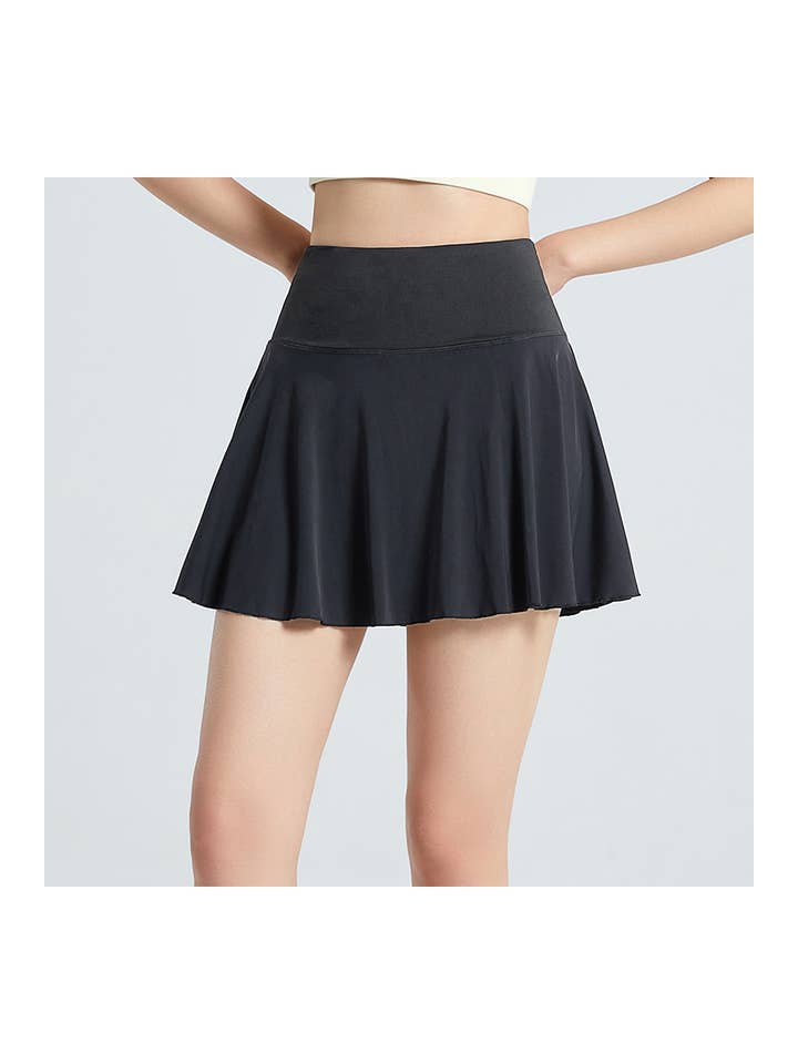 Color 5 - Wholesale Athletic Skirt - Women's - Solid color athletic skorts feature under shorts w/pockets
