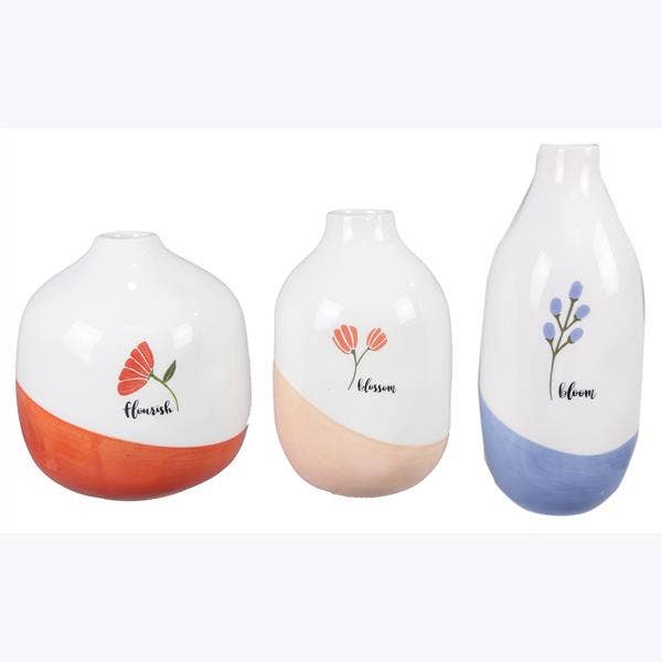 Ensemble de vases peints en céramique florale S/3 Cadeaux généraux pour la vente par Young's