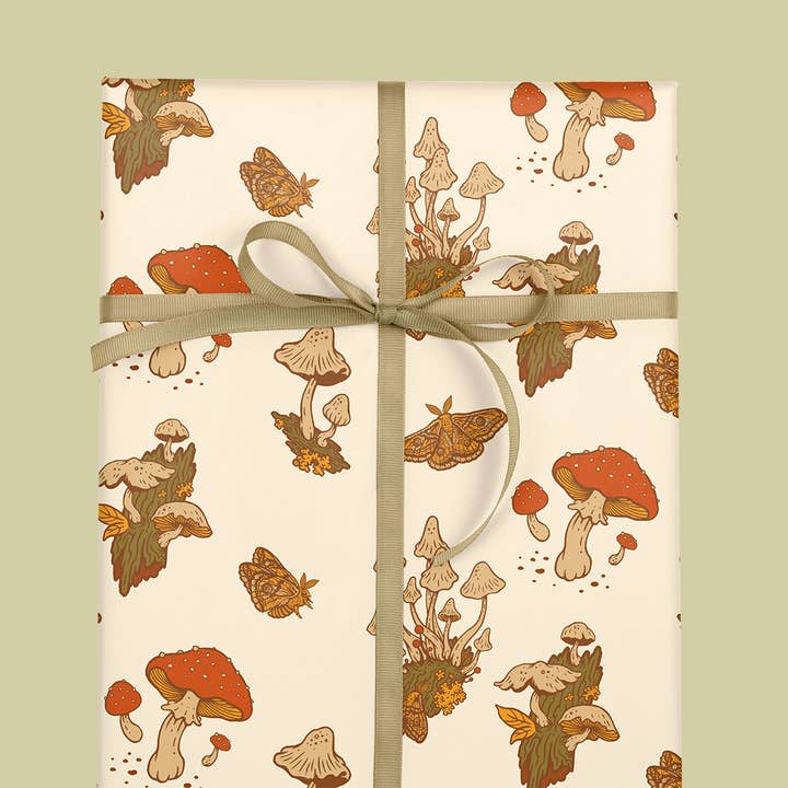 Gift Wrap: Mushroom (Green & Cream) for wholesale by Mustard Beetle