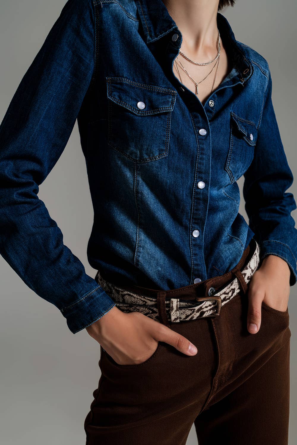 Denim shirt in mid wash blue for wholesale on Faire3