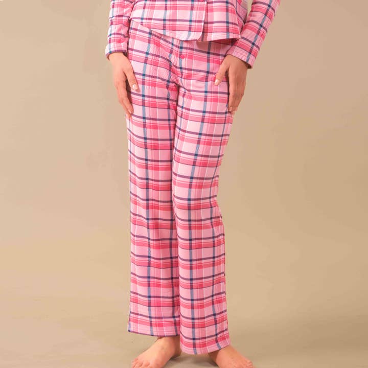 Amanda Blu - Wholesale Sleepwear Bottom - Women's - Navy and Pink Plaid Pajama Pants | Cloud Plush PJ Bottoms