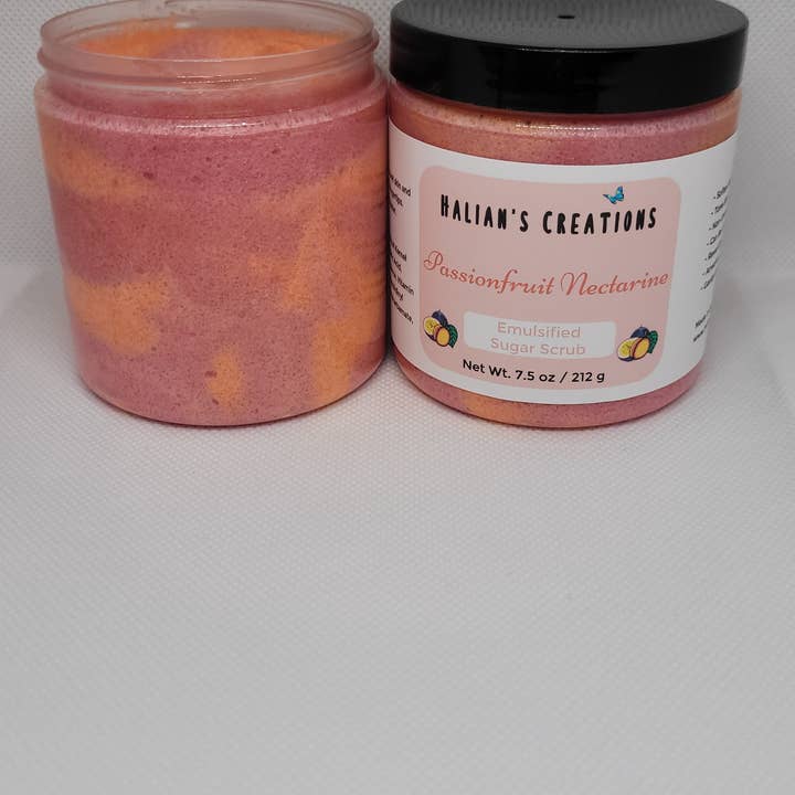 Gommage au sucre émulsifié à la fruit de la passion et à la nectarine pour la vente par Halian's Creations