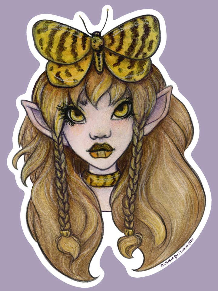 Autocollant jaune en forme de papillon pour la vente par Faeries of Glittering Glen