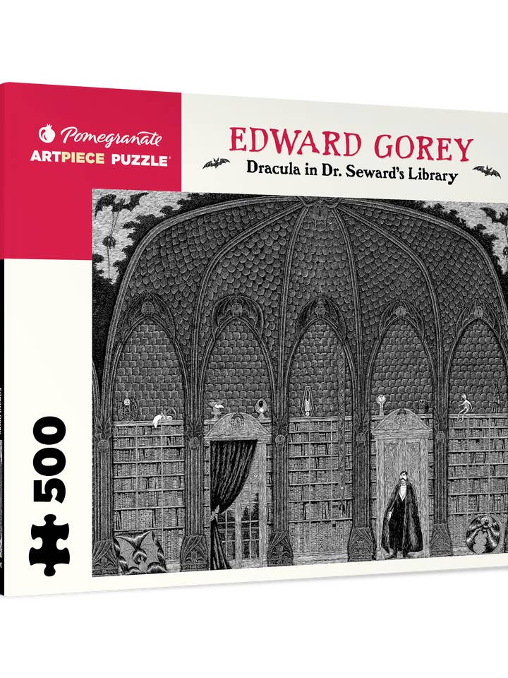 Edward Gorey: Dracula in Dr. Seward's Library 500-piece Jigsaw Puzzle for wholesale by Pomegranate