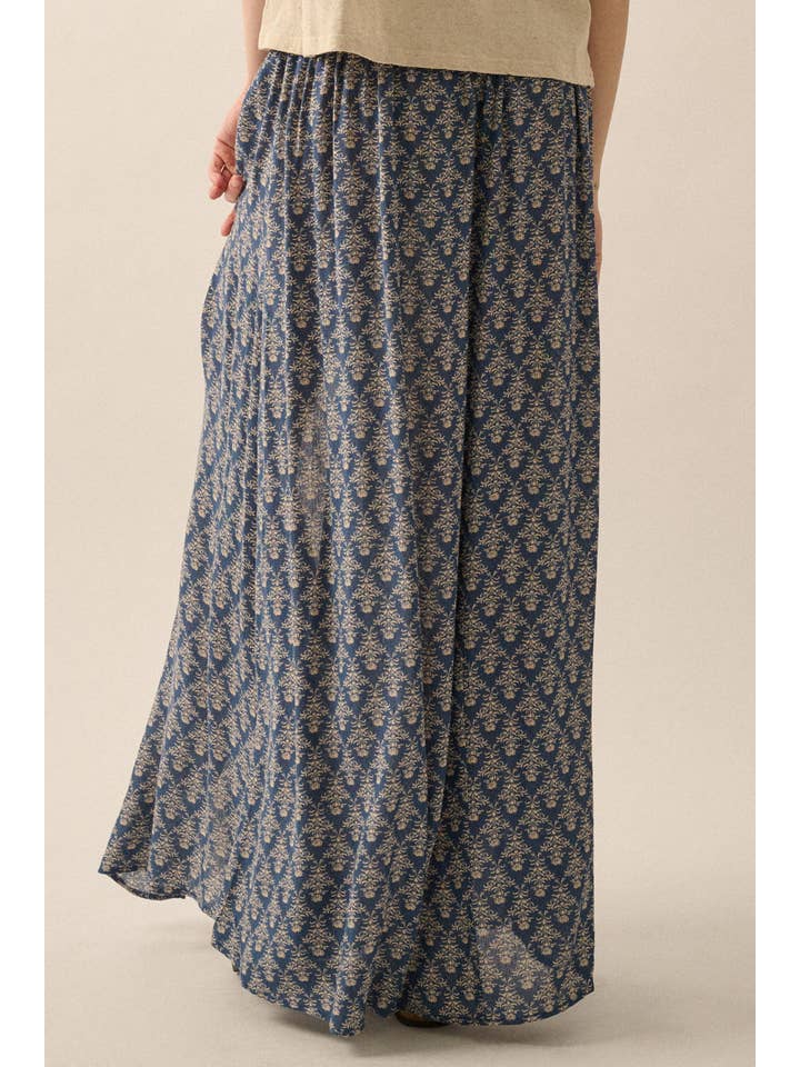 Promesa USA - Wholesale Skirt - Women's - Ornate Floral Yoke-Waist Button-Front Maxi Skirt