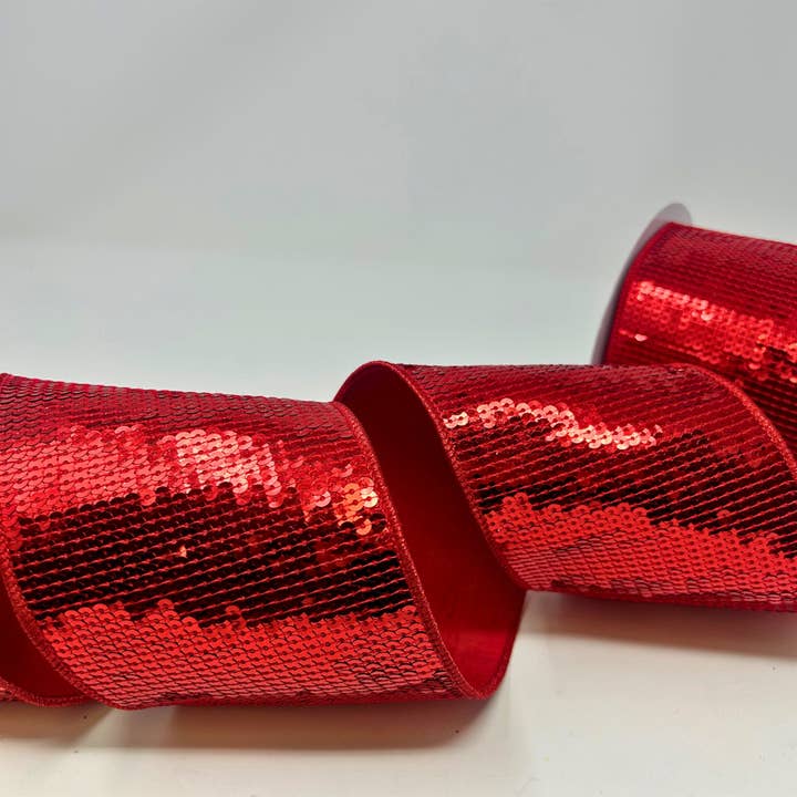 David Christopher's Collection - Wholesale Ribbon - Gift Wrapping - Red Sequin Dupion Ribbon 4” x 10yd1