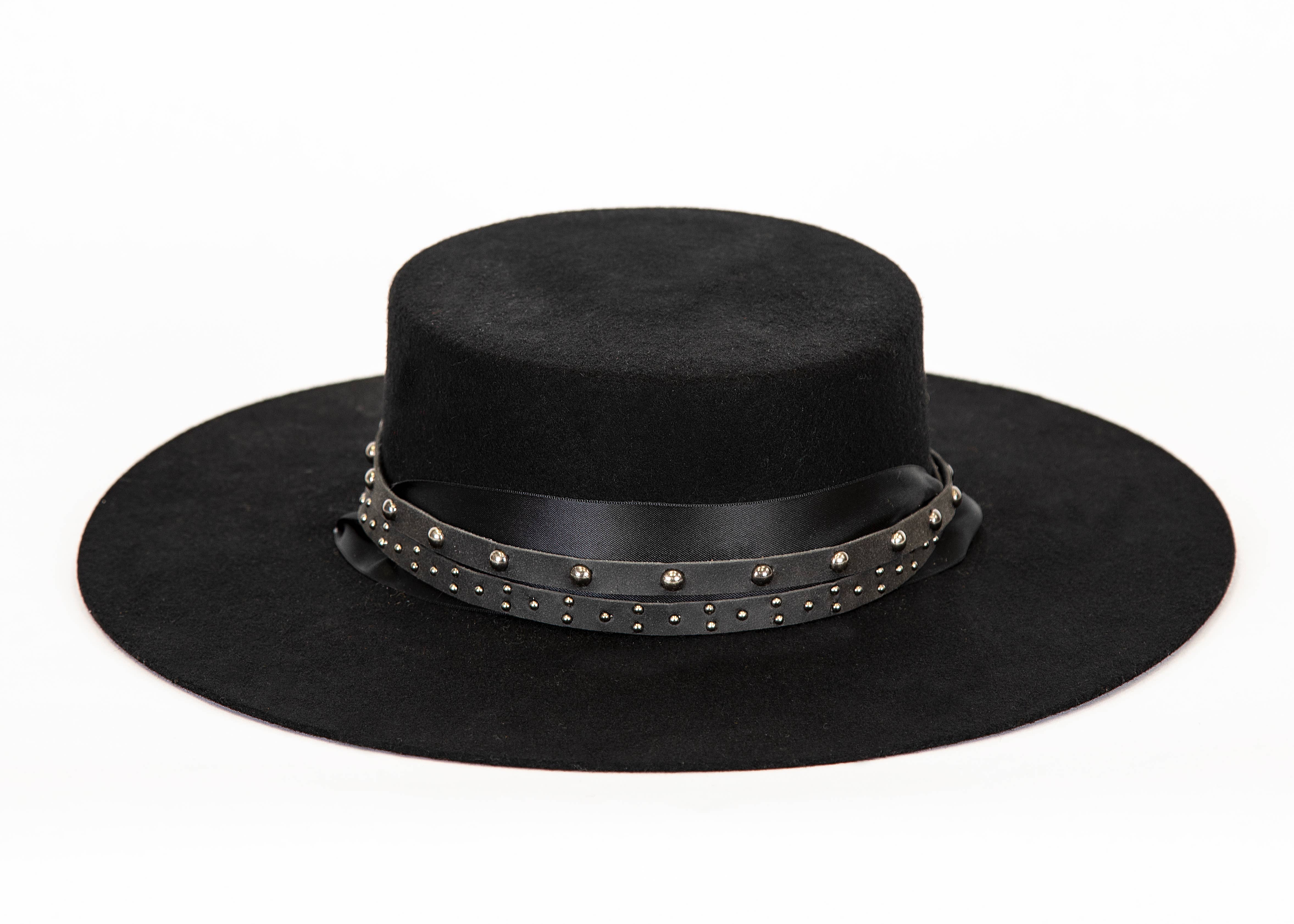 Giovannio - Wholesale Schippershoed - Dames - Bonnie dames zwarte vilten boaterhoed met studs3