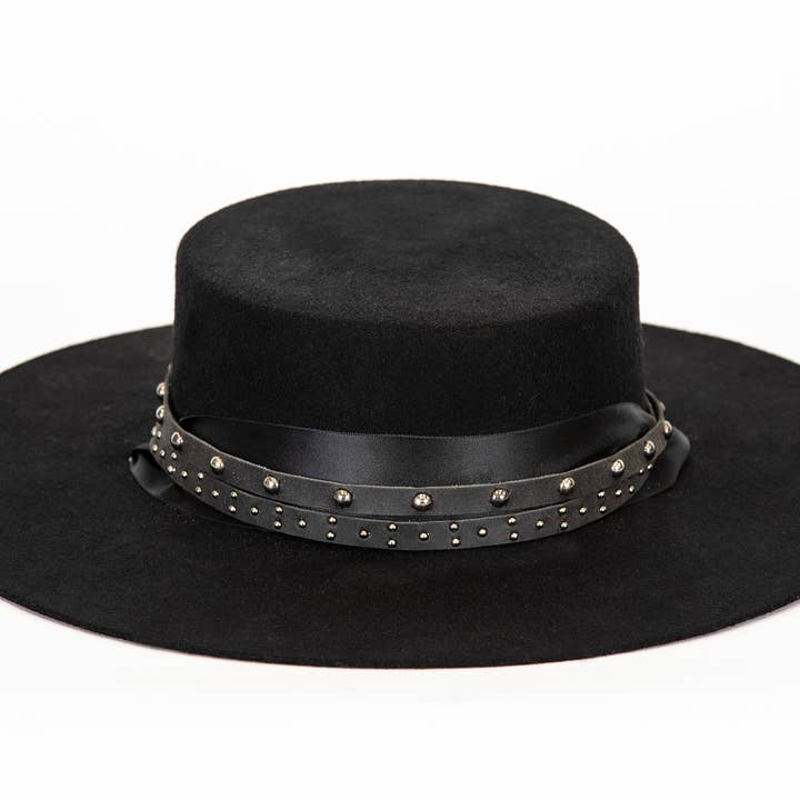 Giovannio - Wholesale Schippershoed - Dames - Bonnie dames zwarte vilten boaterhoed met studs3