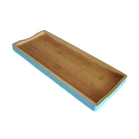 Plateau rectangulaire en bambou turquoise Rataplan Design pour la vente par Rataplan Design