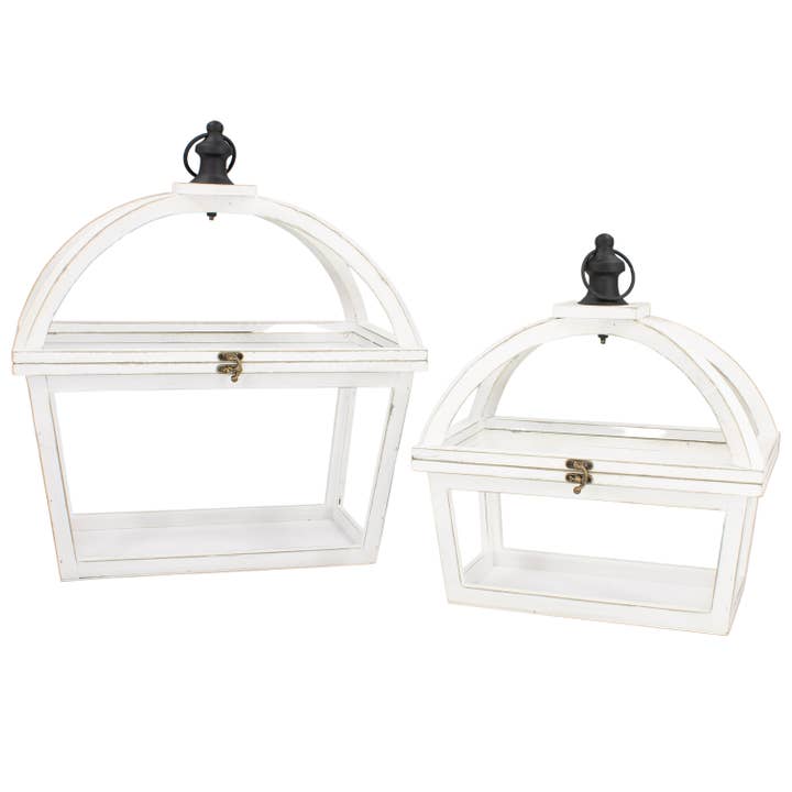 Set of 2 Whitewashed Rectangular Lanterns for wholesale by WT Collection