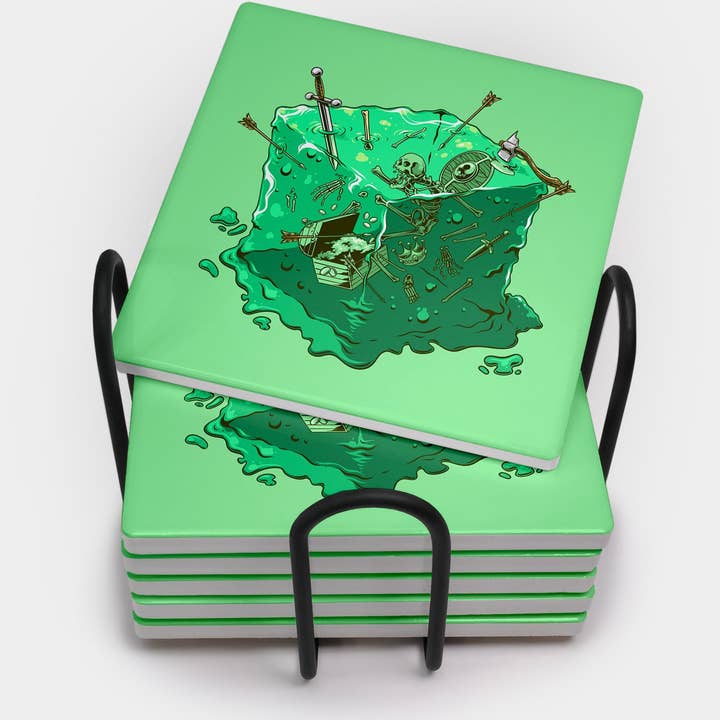 Ensemble de sous-verres carrés en gelée verte pour la vente par Kraken Dice