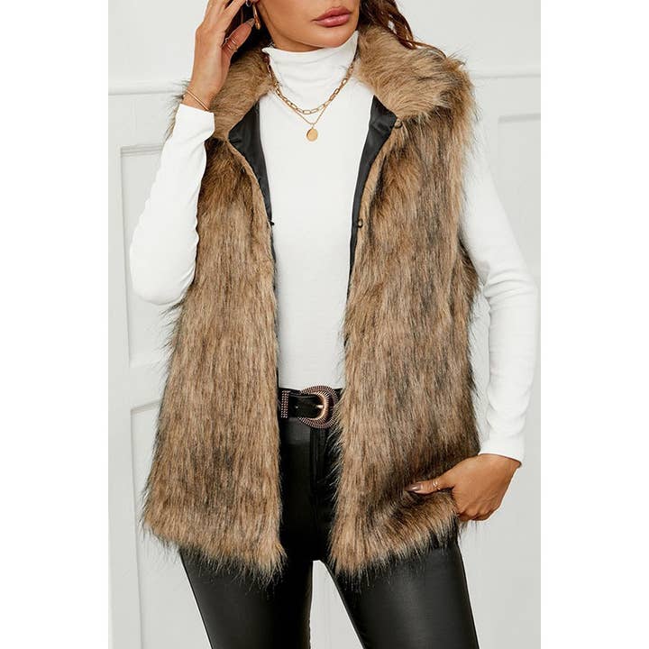 Chaleco de abrigo de piel sintética con cuello alto de piel artificial para venta al por mayor de Paperdoll