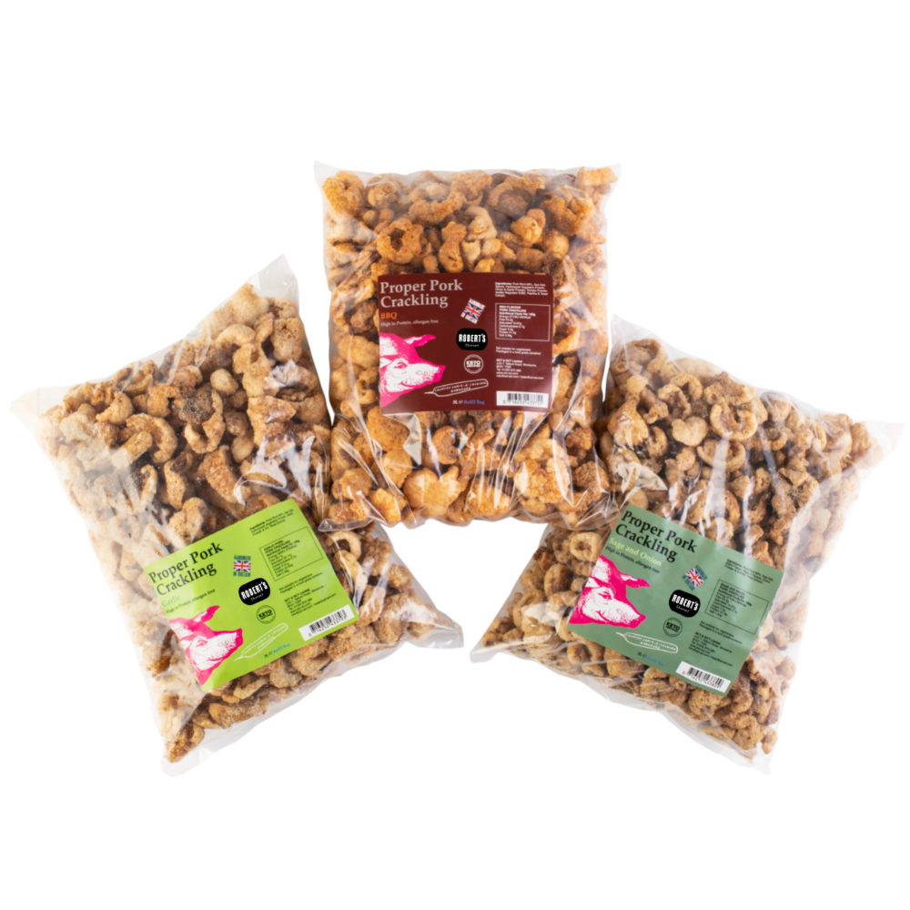 Robert’s Dorset – wholesale Puffed snack – Proper Pork Crackling 3L / 800g Refill Bag0