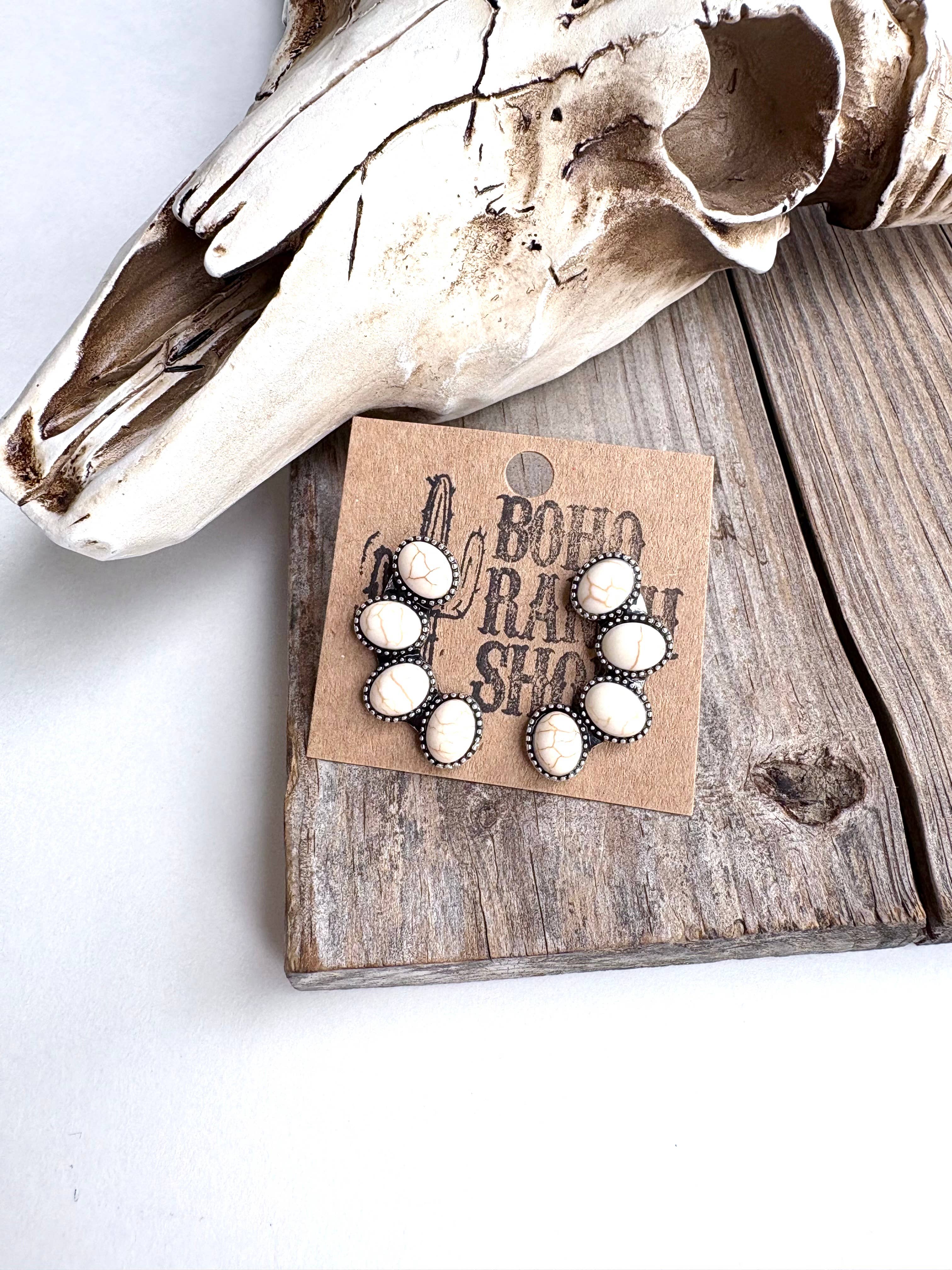 Boho Ranch Shop - Vente Clous d'oreille - Boucles d'oreilles clous en pierre fleur de courge Western Cluster1