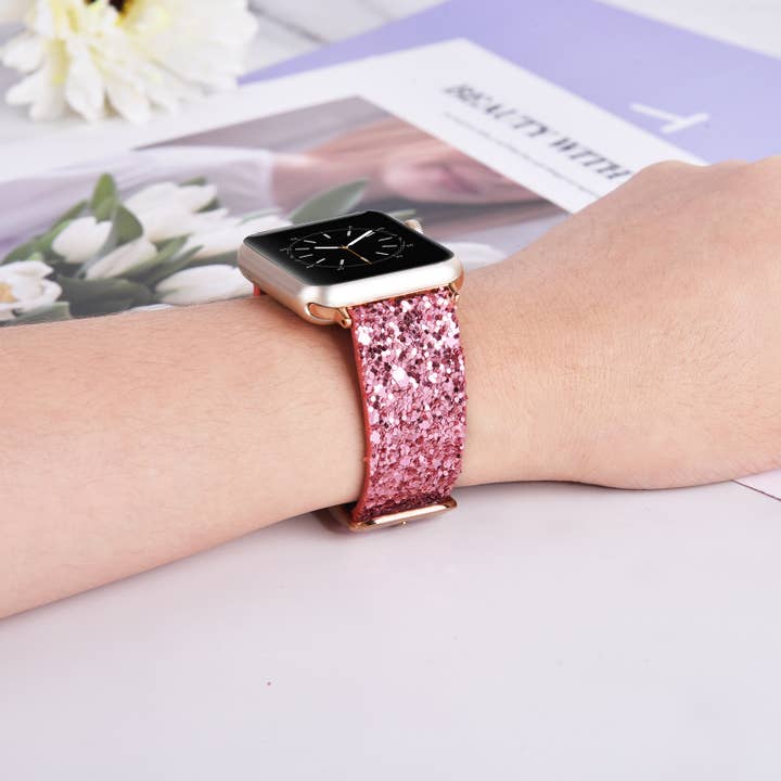 ShopTrendsNow – Großhandel Uhrenarmband – Damen – Glänzendes Glitzer-Leder Apple Watch Partyband Silvester
