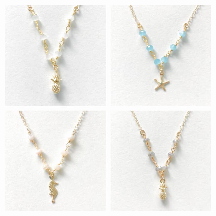 SYDNEY Charm Necklace - Dainty Rondelle Gemstone Chain for wholesale by Komakai Jewelry