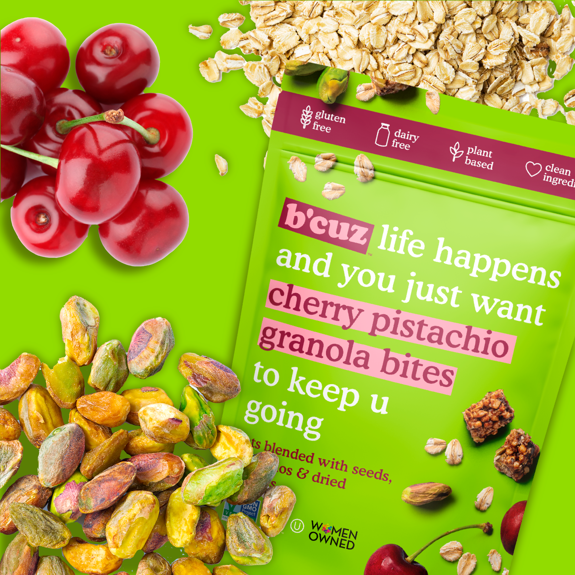 Bcuz Snacks - Wholesale Muesli - Cherry Pistache Granola Bites 3oz. 12 stuks1