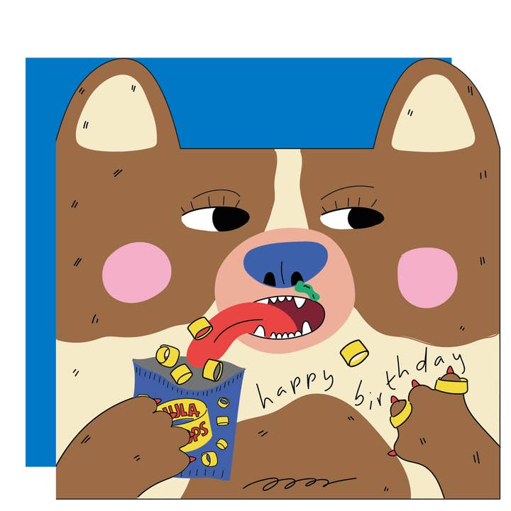 Perro come aros hula - Tarjeta de felicitación troquelada para niños para venta al por mayor de Eat the Moon | Greeting cards and stationery