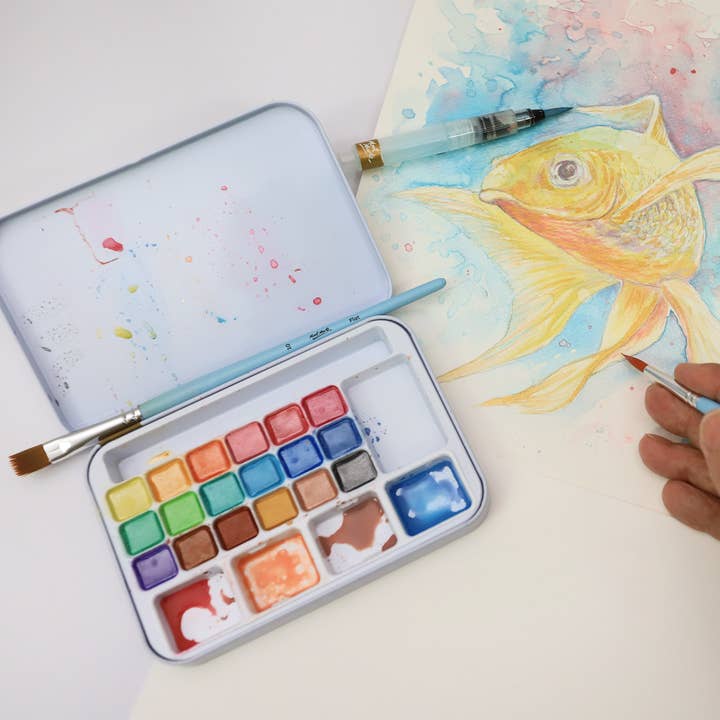Mont Marte Usa, Inc. - Wholesale Watercolor Paint - Metallic Watercolor Cake Set in Tin Premium 21pc