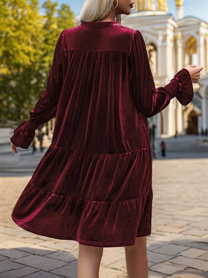 Wholesalesir - Vente Robe – femme - Robe en velours uni à manches longues Hug