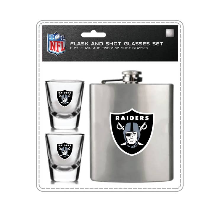 NFL Las Vegas Raiders Hip Flask & Shot Glass Set for wholesale by Mojo Licensing