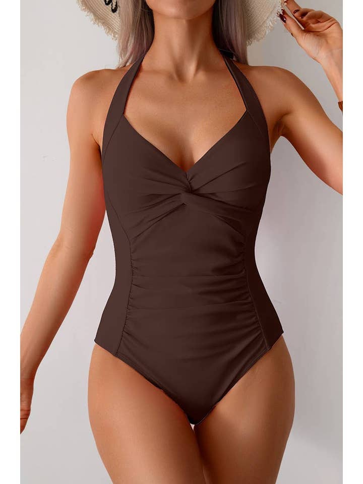 V Neck Halter One Piece Ruched Backless Swimsuit and other Purchase Wholesale bathing suit. Free Returns & Net 60 Terms on Faire trending on Faire.