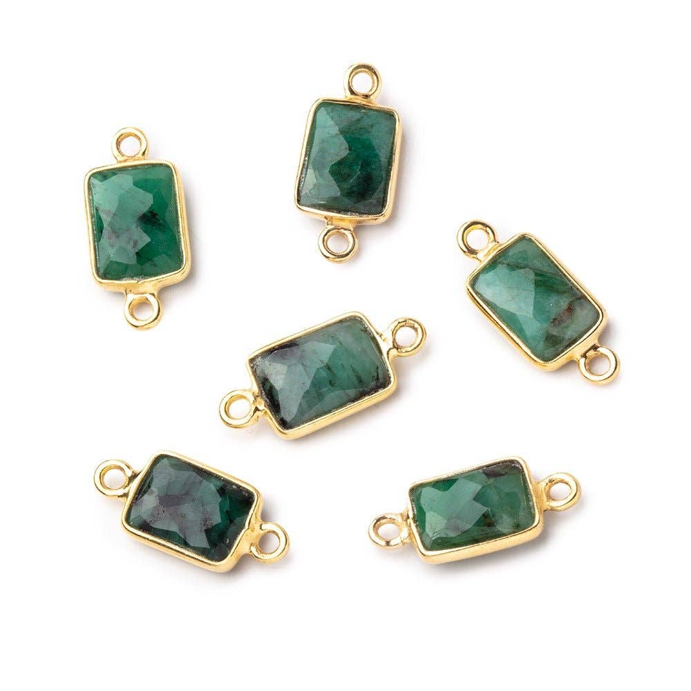 Beads of Cambay - Wholesale Beads - 10x7mm Vermeil Bezel Emerald Faceted Rectangle Connectors 1 piece1