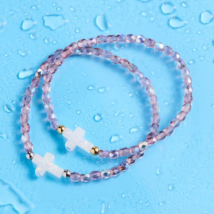 HOLY WATER BEADED AMETHYST AB CROSS BRACELET for wholesale by Holy Water Bracelet