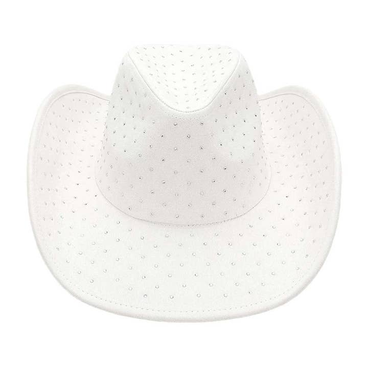 Rhinestone Embellished Faux Suede Western Cowboy Fedora Hat for wholesale by Madeline Love