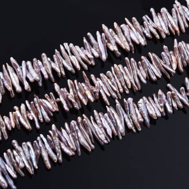 findings4uGem – wholesale Beaded/pearl necklace – Pink Biwa Stick Pearl Center Drill Beads Jewelry, FWP0104