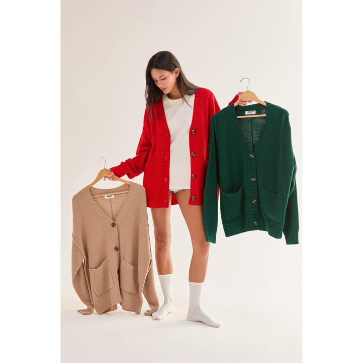 Double Zero - Wholesale Cardigan - Women's - Charm Them All Button-Front Oversized Cardigan1