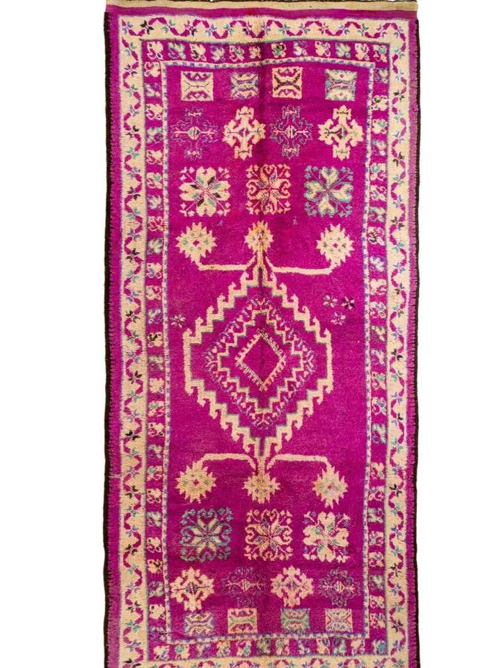 Tapete Berbere Boujaad Antigo Violeta Magenta Motivos Coloridos - 385 x 173 cm por atacado de Néda