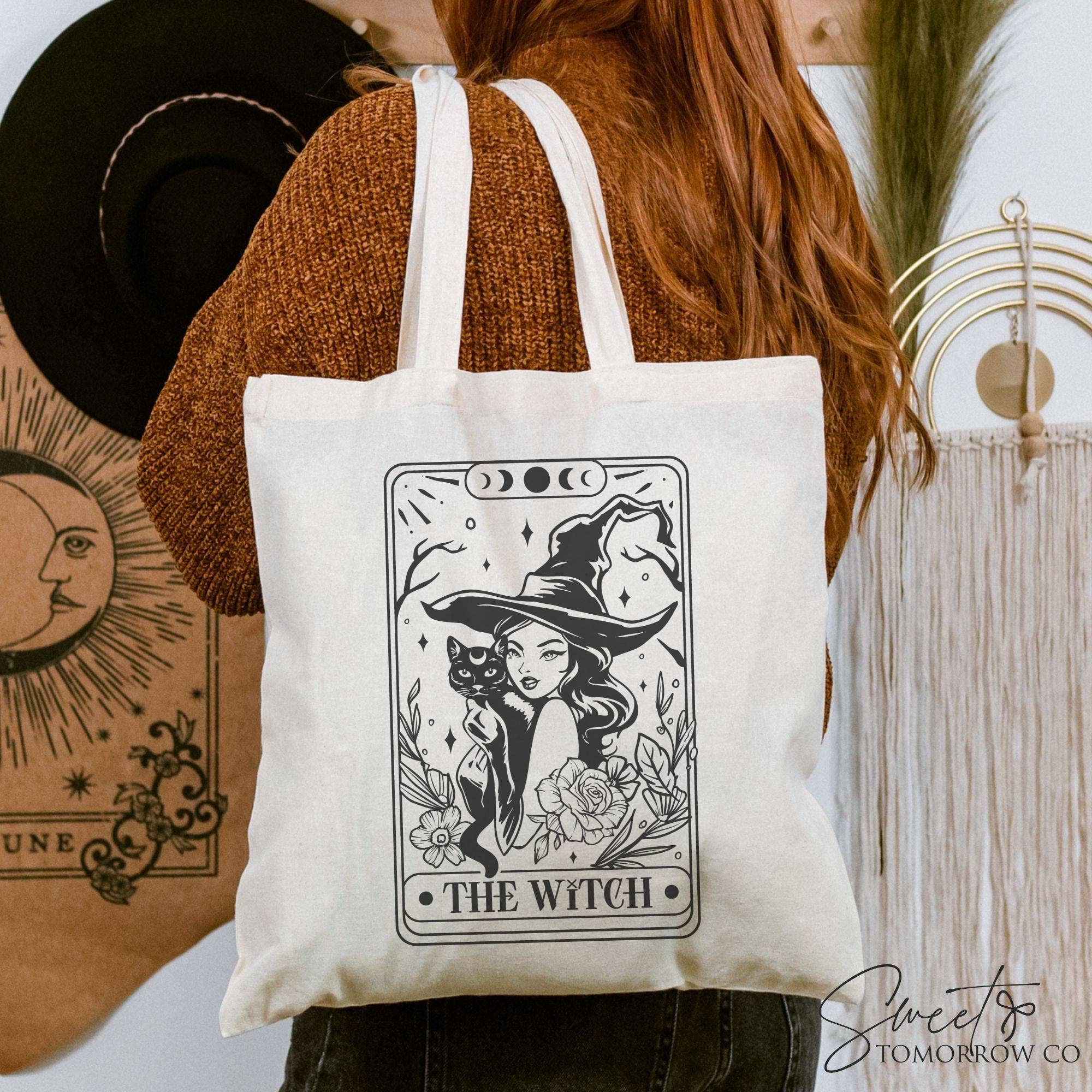Cataleya Designs Studio LLC - Wholesale Tote Bag - Women's - The Witch Tarot Cotton Canvas Tote Bag Medium Grocery Bag 3
