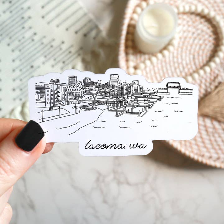 Sparks House Co. - Wholesale Sticker - Tacoma Washington skyline sticker for laptops, cityscape art