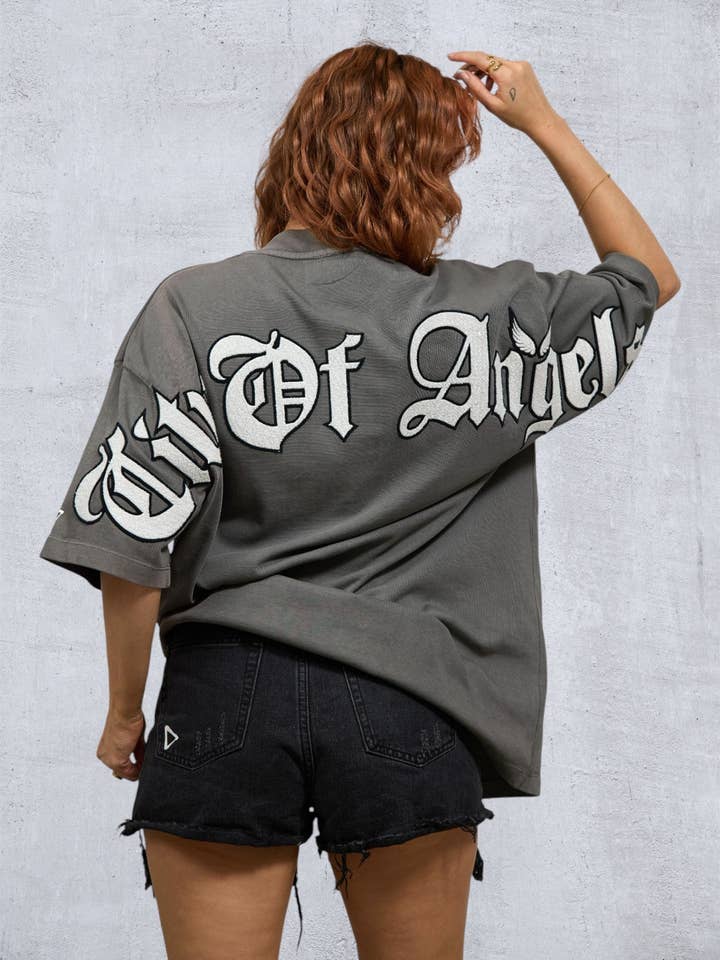 CITY OF ANGELS Double layer Women oversized t-shirt for wholesale by Trio Urban