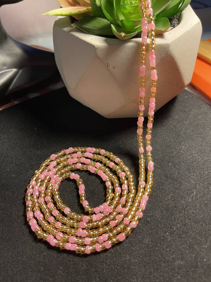 Pink Flame 2strand tie-on waistbeads for wholesale by Letrice Custom Creations LLC