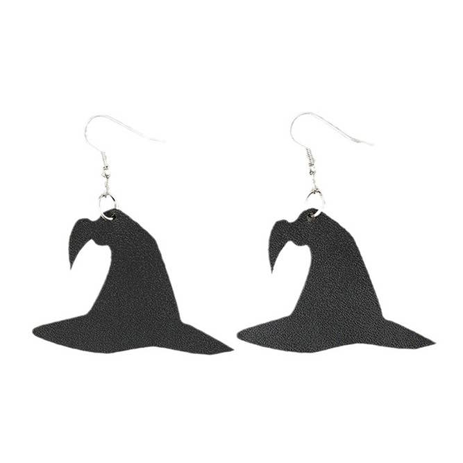 Negro Pendientes de cuero con sombrero de mago oscuro para Halloween SP396 de venta al por mayor en Faire