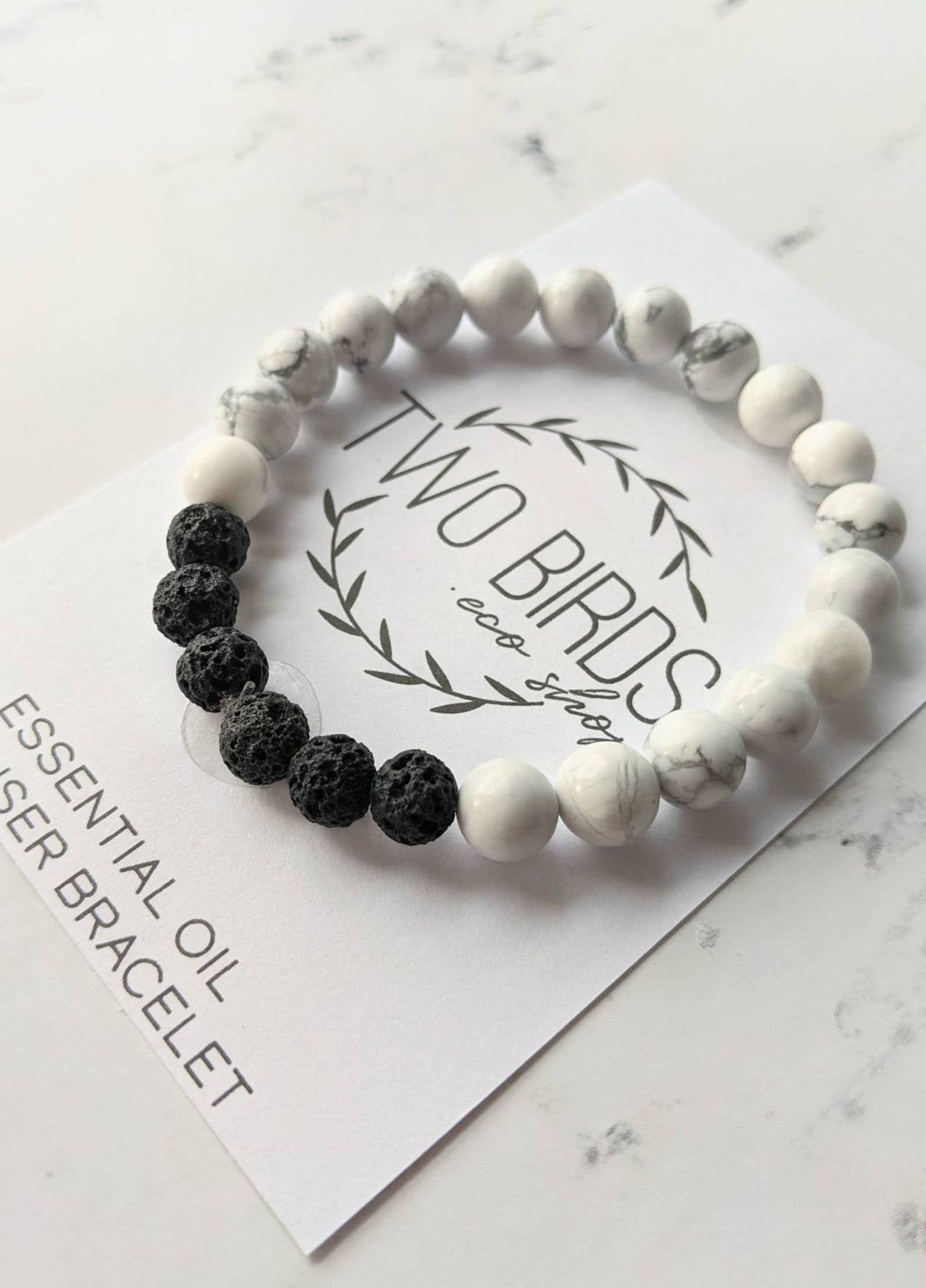 Two Birds Eco Shop - Wholesale Aromatherapy Bracelet - Marble Howlite & Lava Rock Diffuser Bracelet1