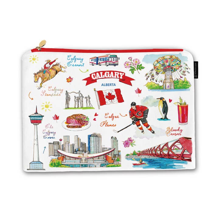 Northern Icons Canada - Wholesale Pouch - Women's - Calgary Alberta Medium Pouch Bag – Illustrated Canadian City Travel Organizer3