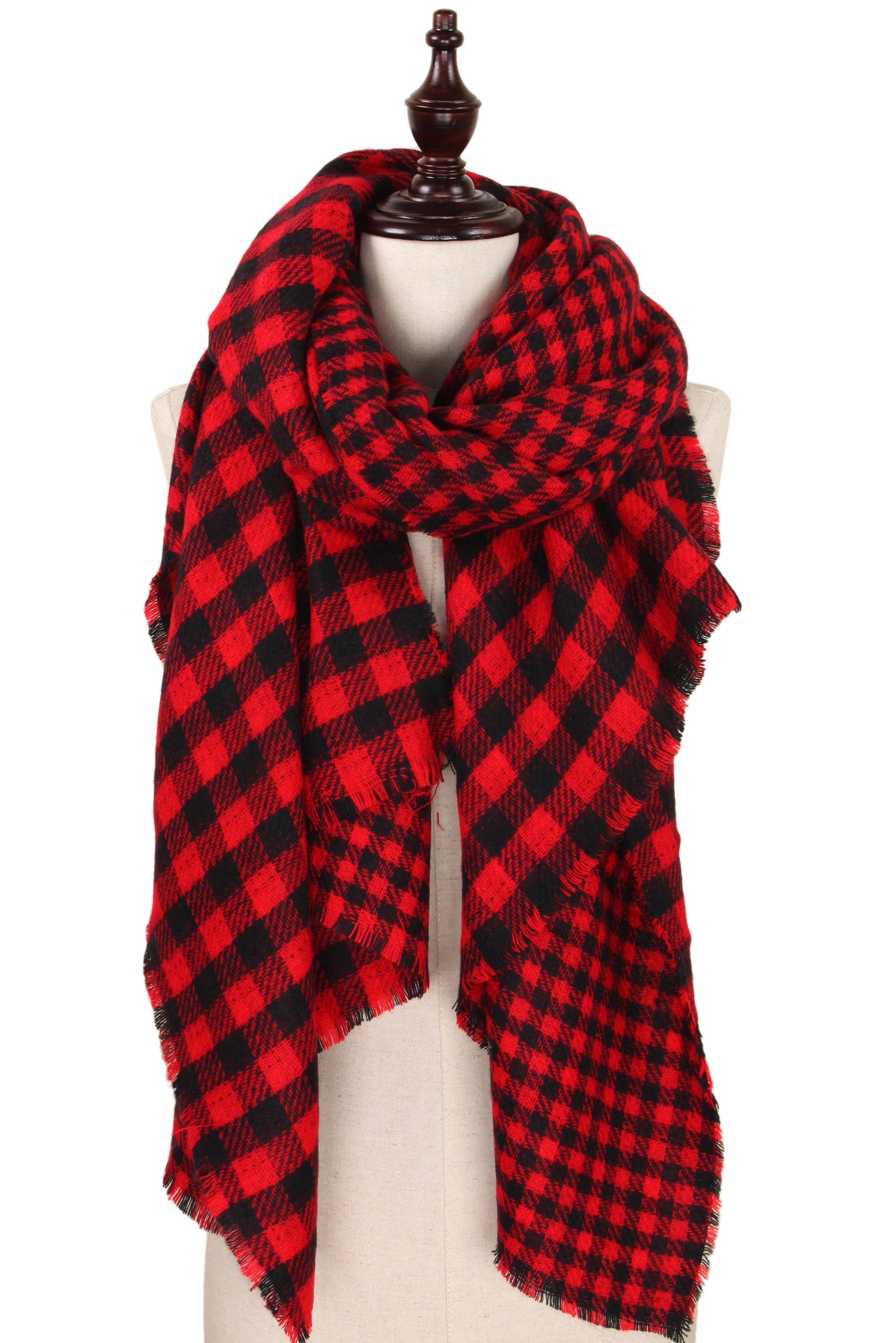 Fennco Styles - Wholesale Scarf - Women's - Red Double Side Buffalo Check Blanket Scarf 1