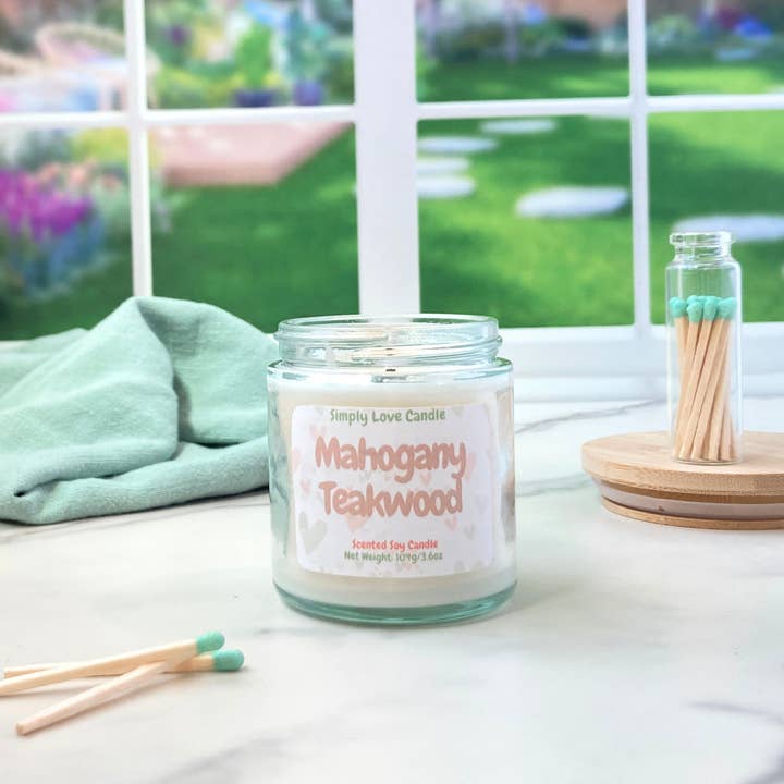 Simply Love Candle - Wholesale Jar/Filled Candle - Mahogany Teakwood Soy Candle | 3.6 oz Masculine Scented3