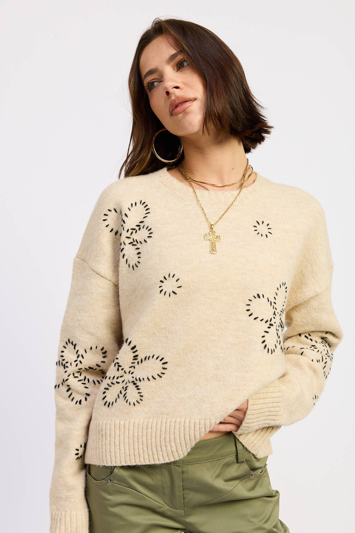 OAT FLORAL WHIPSTITCH SWEATER for wholesale on Faire4