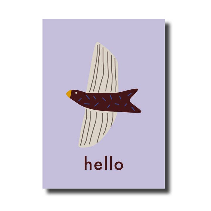 Cartolina Hello bird purple per la vendita all'ingrosso da parte di De Lange Tafel