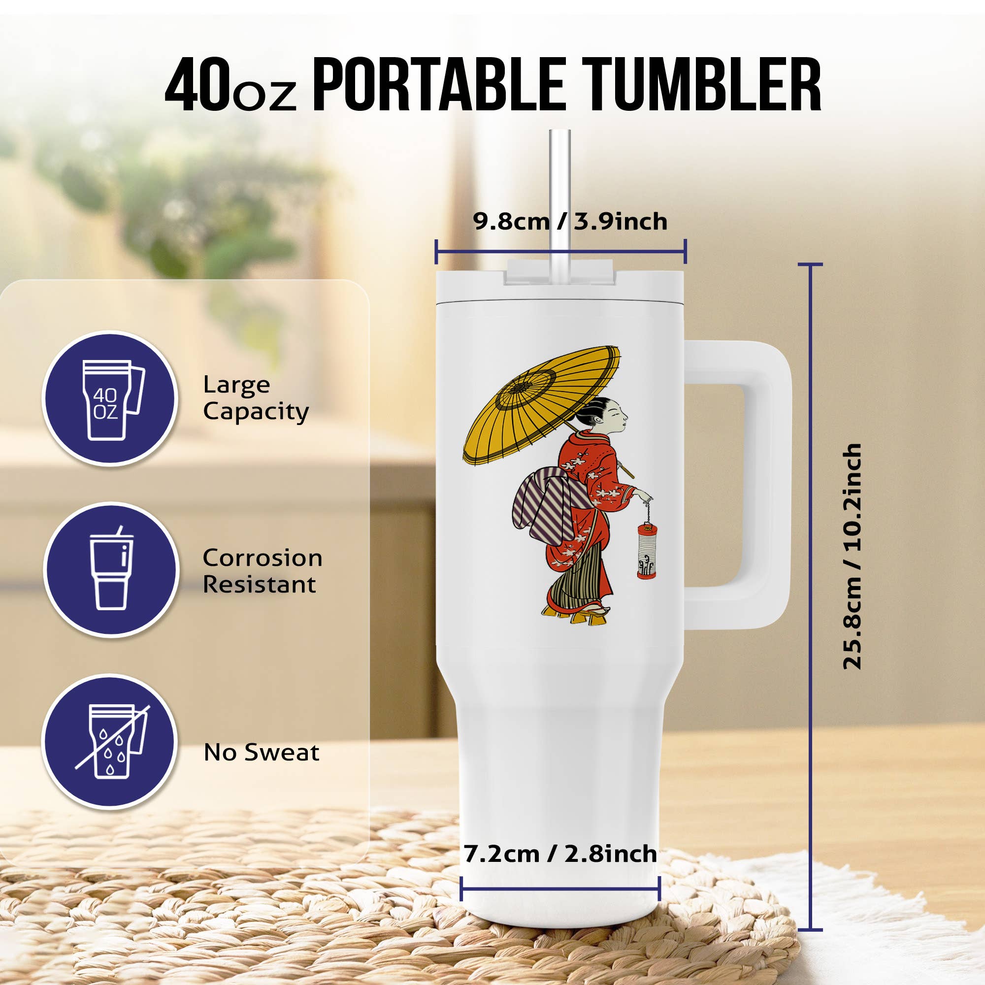 3dRose - Wholesale Insulated Mug/Tumbler - 3dRose, Print of Geisha Woman With Parasol And Lantern, Tumbler6