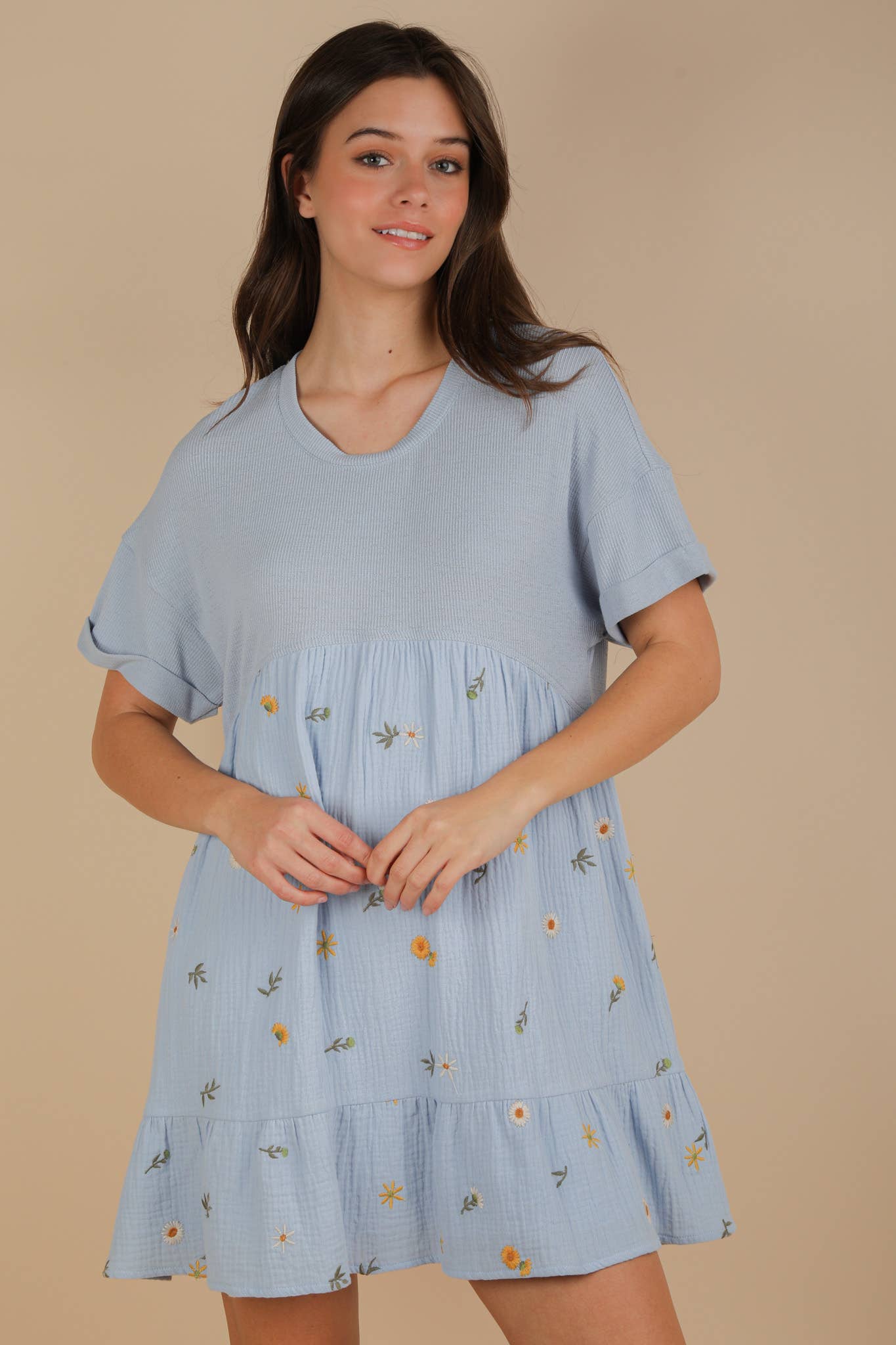 VERY J - Wholesale Dress - Women's - ND31718-Oversized Floral Embroidered Knit Mini Dress16